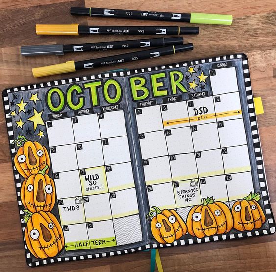 Colorful Halloween Monthly Spread for Bullet Journal