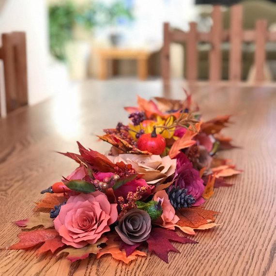 Fall table runner made from paper flowers!
