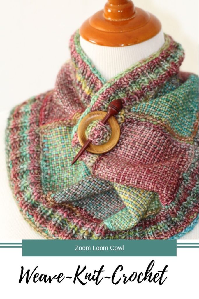 A fabulous project that combines Zoom Loom (Pin Loom) squares, and crocheting, and knitting to make this cowl.